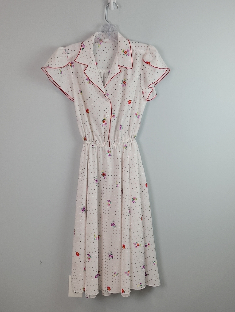 Vintage inspired polka dot floral fit & flare midi dress xs